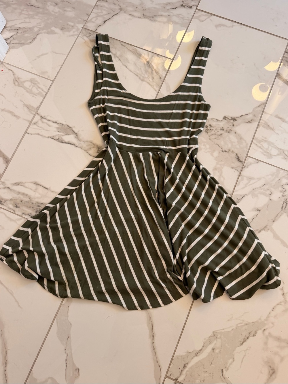 Forever 21 Olive Green & White Striped Tank Dress